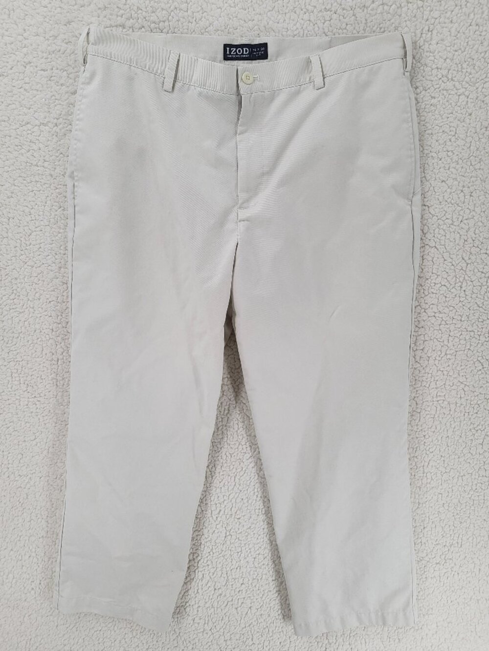 IZOD American Chino Men's Pants 38x30 Beige Flat Front Classic Fit Casual Khaki